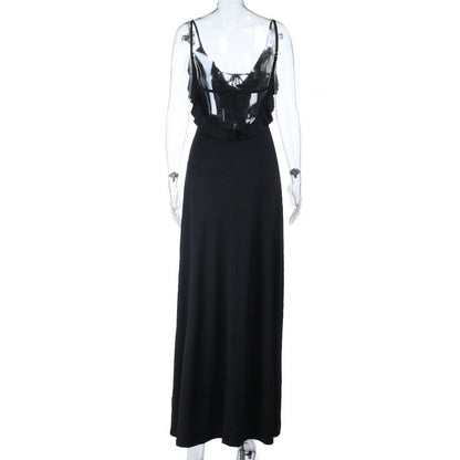 Ruffle v neck self tie backless cami maxi dress  | Festival Outfits Women