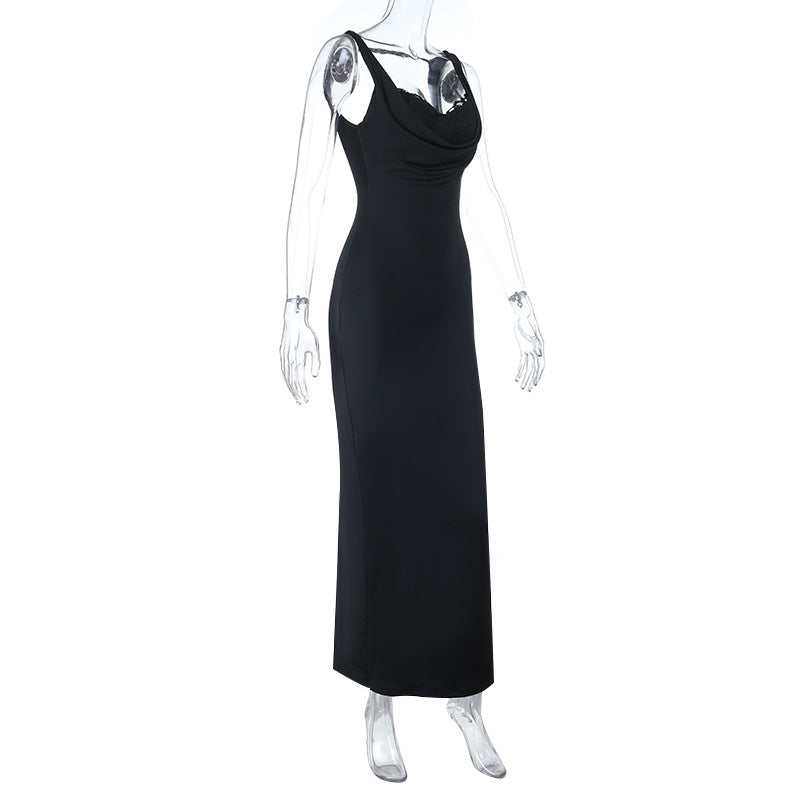 Lace hem slit v neck backless cami maxi dress  | Festival Outfits Women