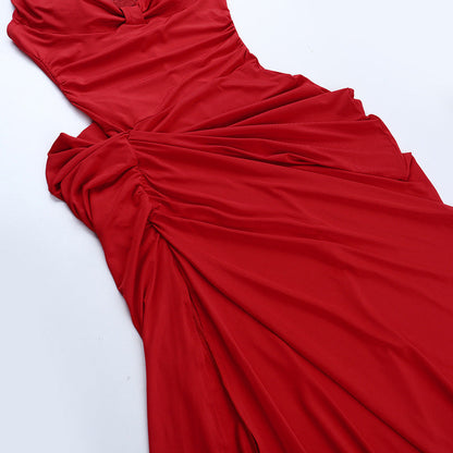 Ruched slit halter self tie v neck maxi dress  | Festival Outfits Women