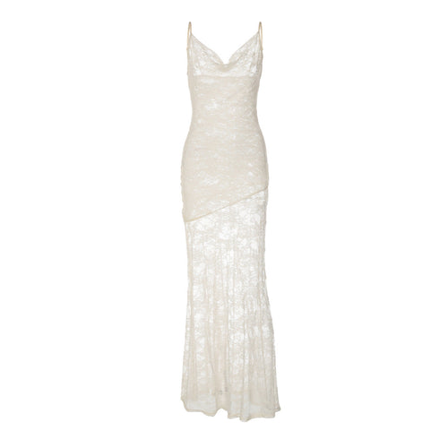 Cowl neck lace backless solid cami maxi dress  | Festival Outfits Women