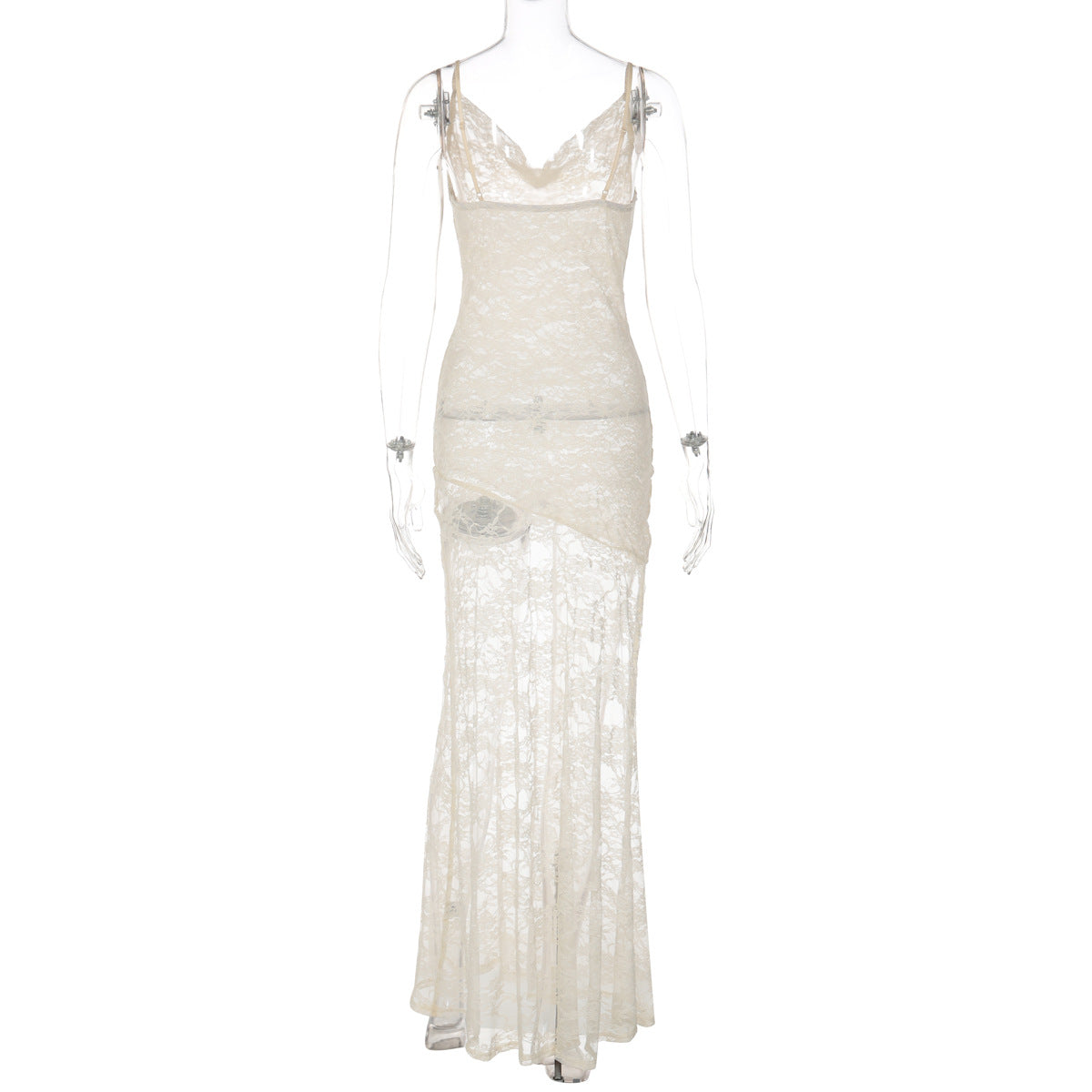 Cowl neck lace backless solid cami maxi dress  | Festival Outfits Women