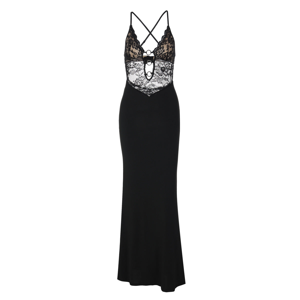 Cross back lace o ring hollow out maxi dress  | Festival Outfits Women