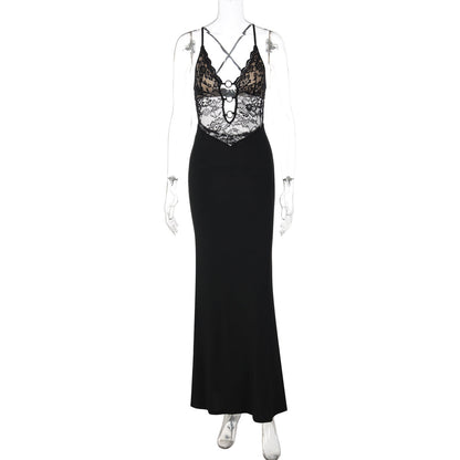 Cross back lace o ring hollow out maxi dress  | Festival Outfits Women