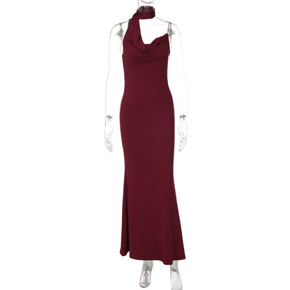 Irregular cowl neck backless spaghetti strap maxi dress  | Festival Outfits Women