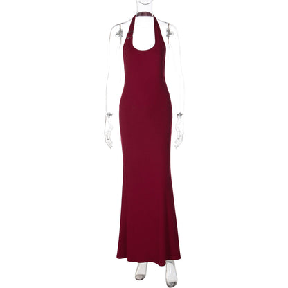 U neck halter ribbed backless solid maxi dress  | Festival Outfits Women