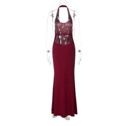 U neck halter ribbed backless solid maxi dress  | Festival Outfits Women