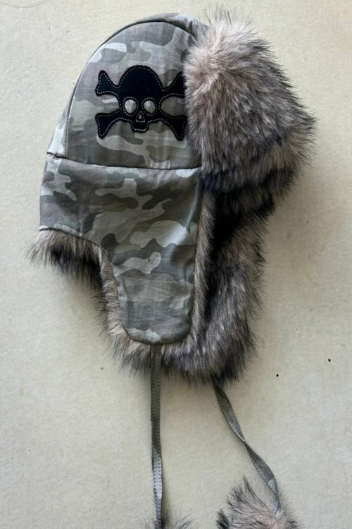 Skull Print Warm Retro Trapper Hat