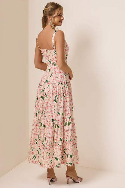 Floral  Square Collar Sleeveless Maxi Dress