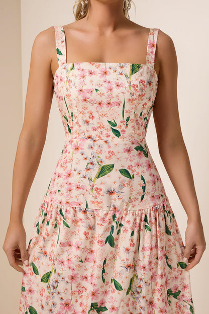 Floral  Square Collar Sleeveless Maxi Dress