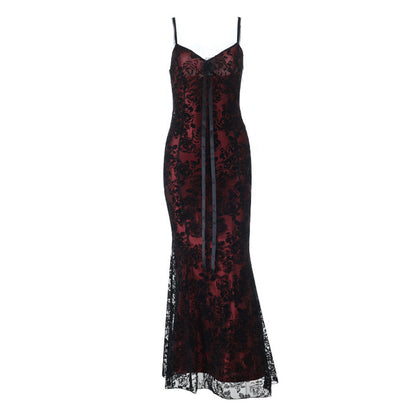 V neck flower applique lace cami maxi dress  | Festival Outfits Women