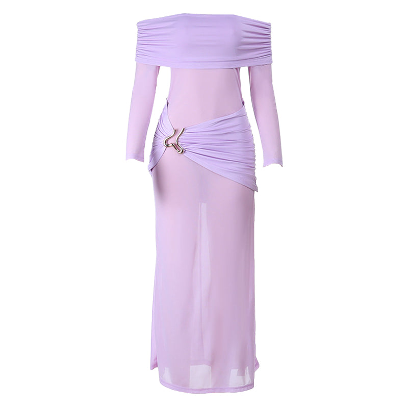 Off shoulder long sleeve ruched maxi dress  | Festival Outfits Women