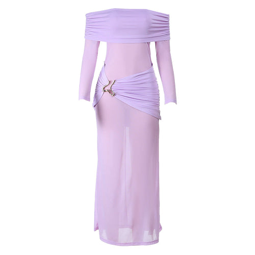 Off shoulder long sleeve ruched maxi dress  | Festival Outfits Women