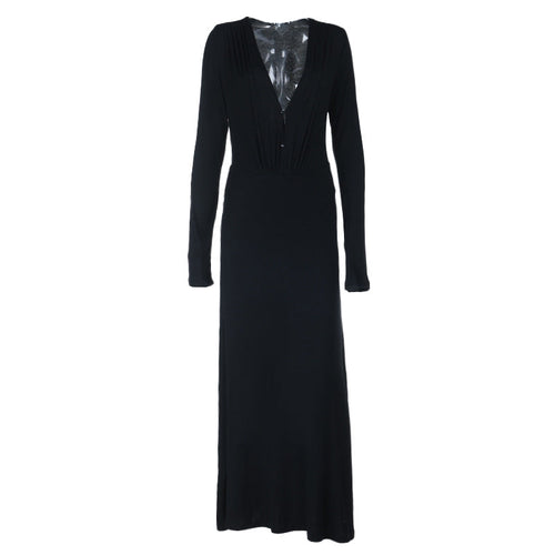 V neck long sleeve button ruched maxi dress  | Festival Outfits Women