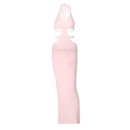 Halter self tie hollow out v neck cut out maxi dress  | Festival Outfits Women