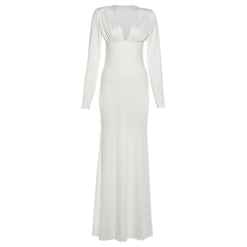 Long sleeve v neck low cut solid maxi dress  | Festival Outfits Women
