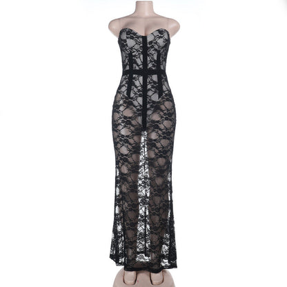 V neck lace backless cami maxi dress  | Festival Outfits Women