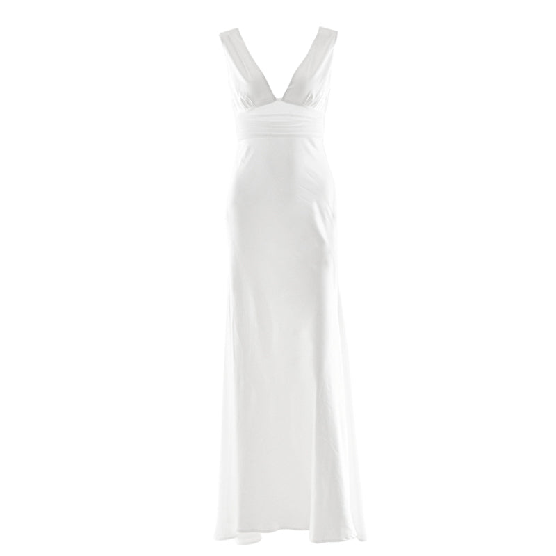 Beaded v neck zip-up satin backless maxi dress  | Festival Outfits Women