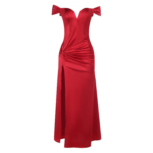 Off shoulder ruched slit irregular zip-up maxi dress  | Festival Outfits Women