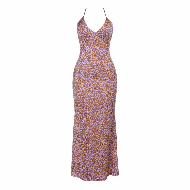 Print v neck cross back backless maxi dress  | Festival Outfits Women