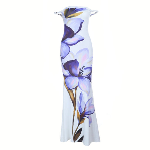 Off shoulder flower print backless tube maxi dress  | Festival Outfits Women