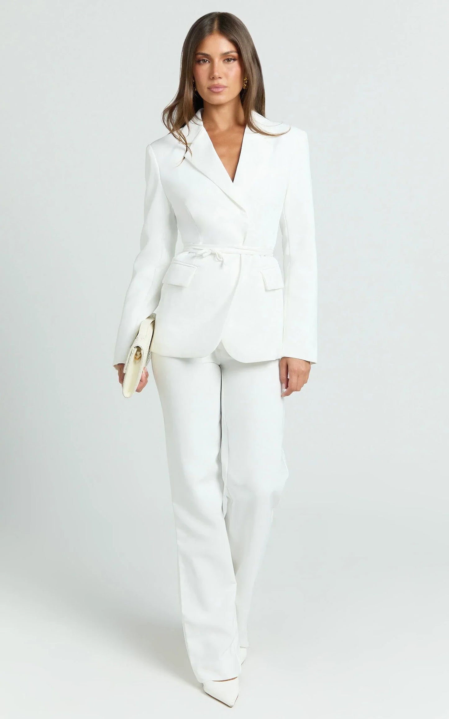 Sally Pants - Mid Waisted Straight Leg Tailored Pants in White