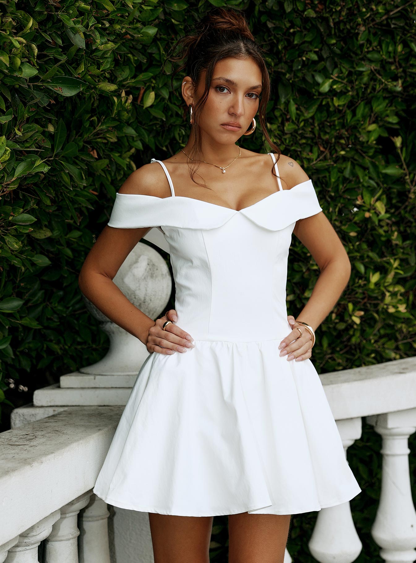 Streetlights Off Shoulder Mini Dress White