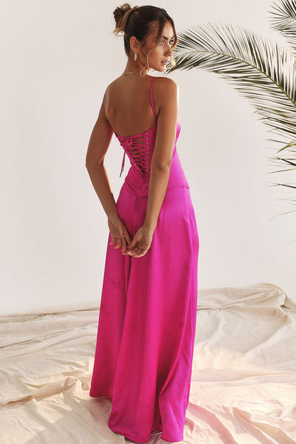 fuchsia lace up maxi dress