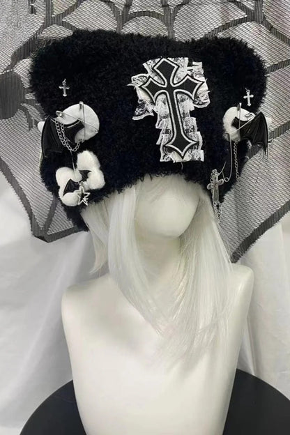 Gothic Lolita Lace Cross Bone Knitted Hat