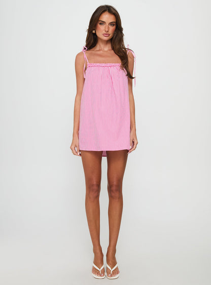 Little Wonders Frill Smock Mini Dress Pink Stripe
