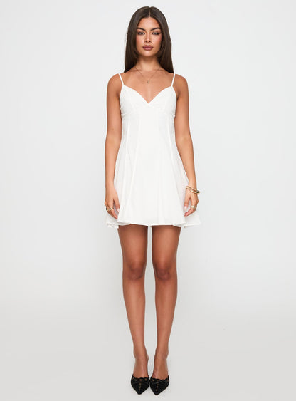 Libertie Pleat Mini Dress White