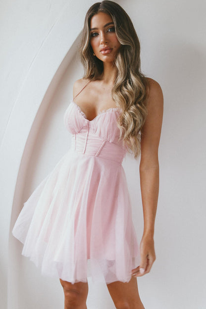 Smitten Sweetheart Neckline Chiffon Mini Party Dress Blush
