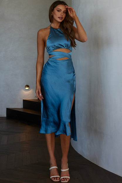 Social Butterfly Cut-Out Waist Midi Dress Midnight Blue