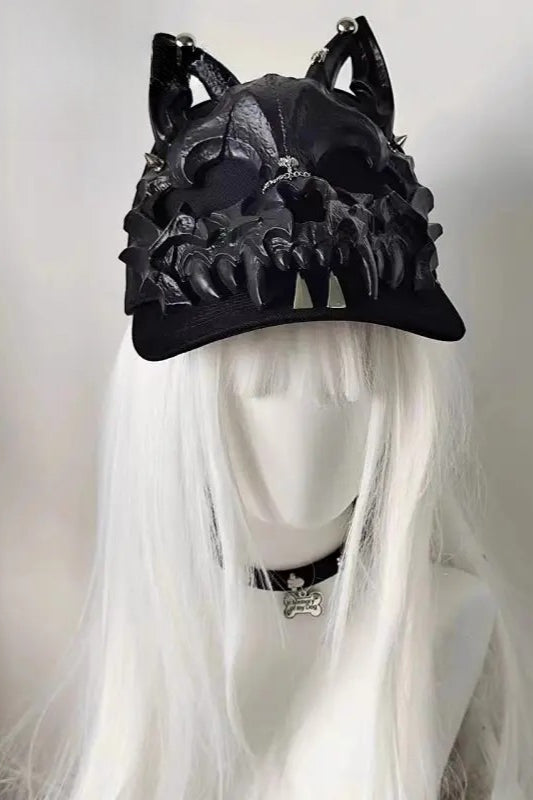 Gothic Wolf Ear Tusk Devil Horn Y2K Punk Hat