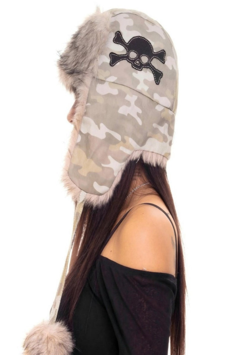 Skull Print Warm Retro Trapper Hat