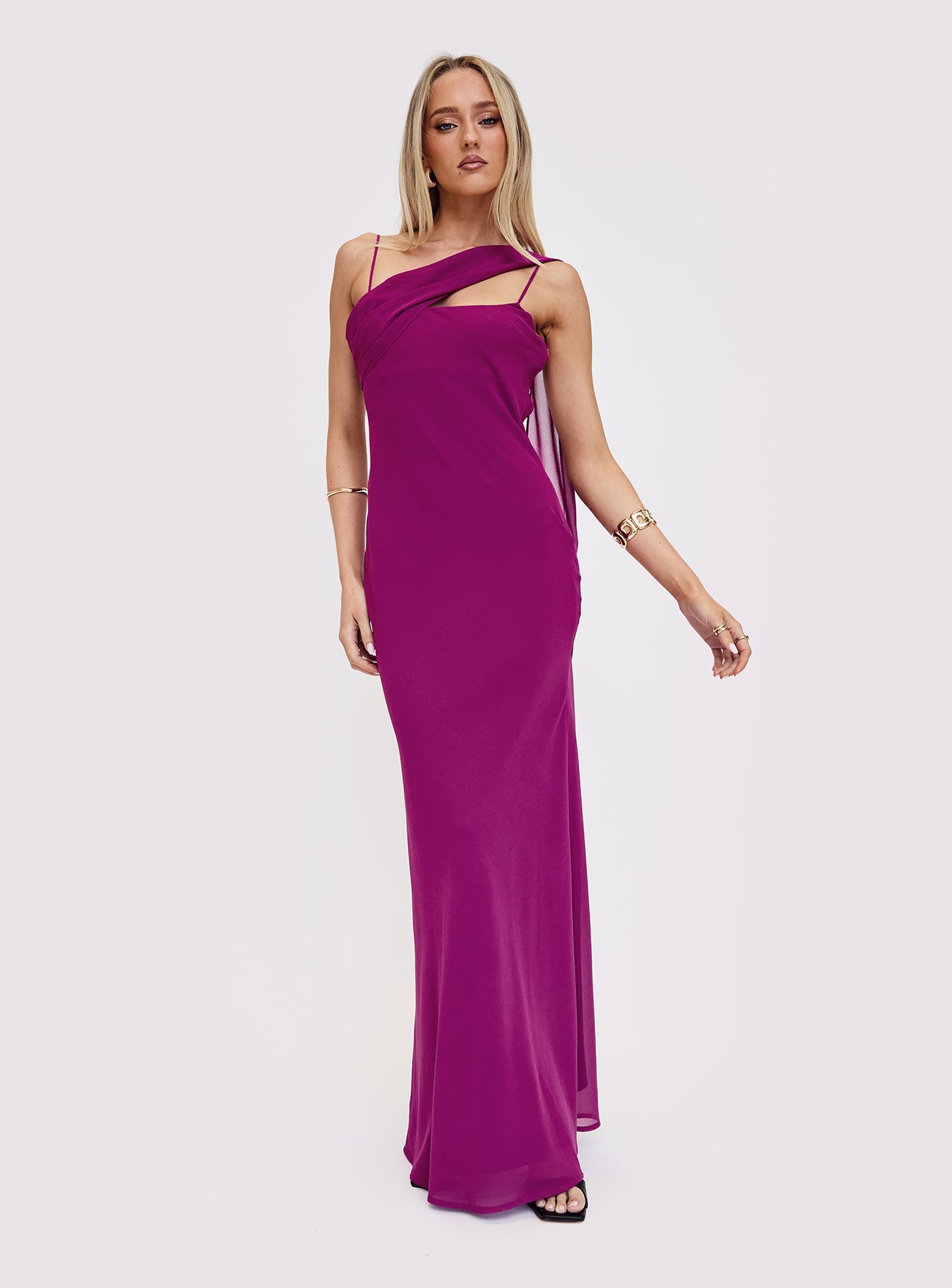 Syrina Cowl Neck Scarf Maxi Dress Berry