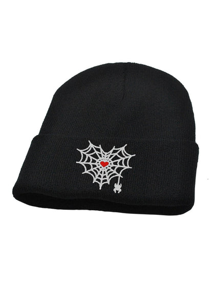 Gothic Spider Web Heart Knit Hat