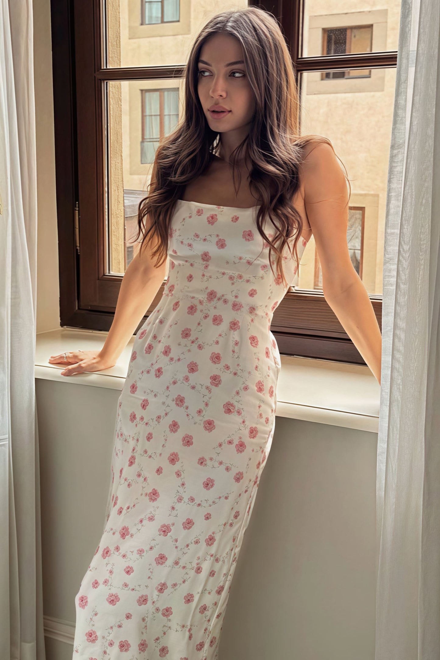 Floral Off Shoulder Cami Bodycon Chic Maxi Dress