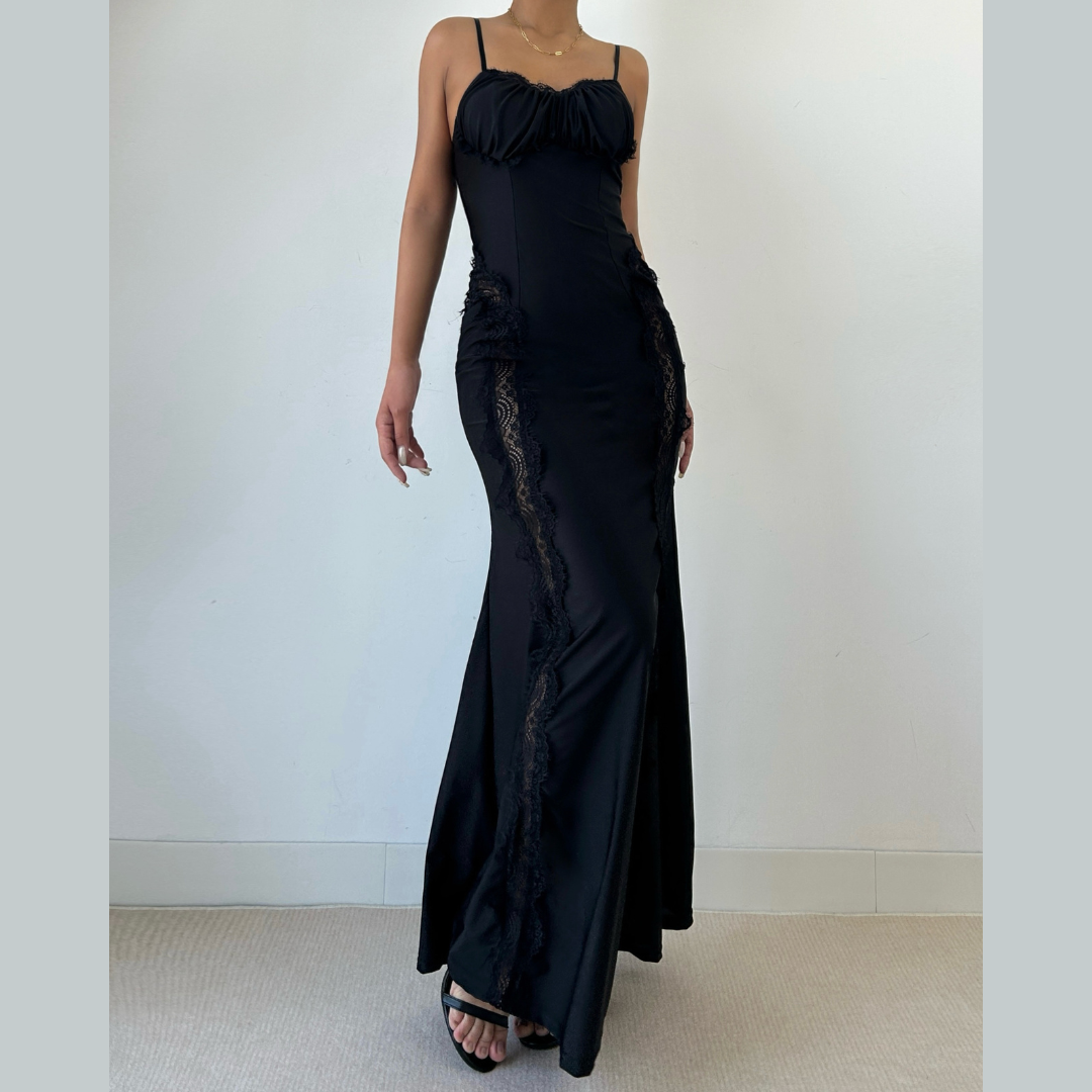 Lace hem v neck backless solid cami maxi dress  | Festival Outfits Women