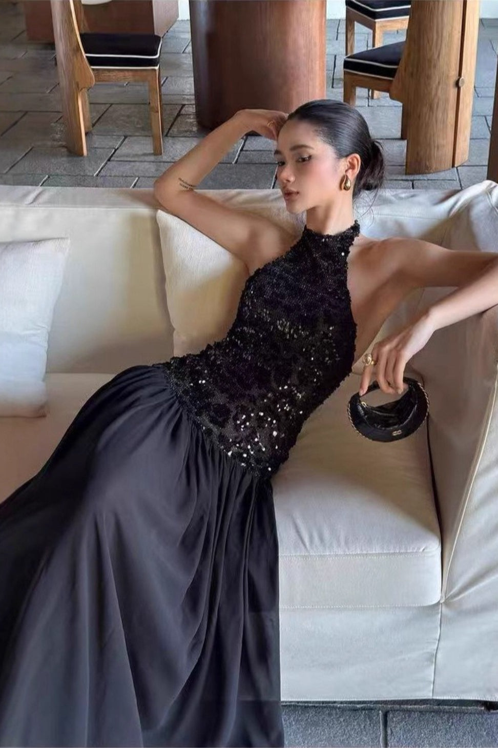 Black Sequin Statement Maxi Dress