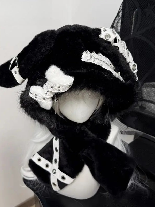 Gothic Lolita Bunny Ear Steampunk Furry Bone Winter Warm Hat