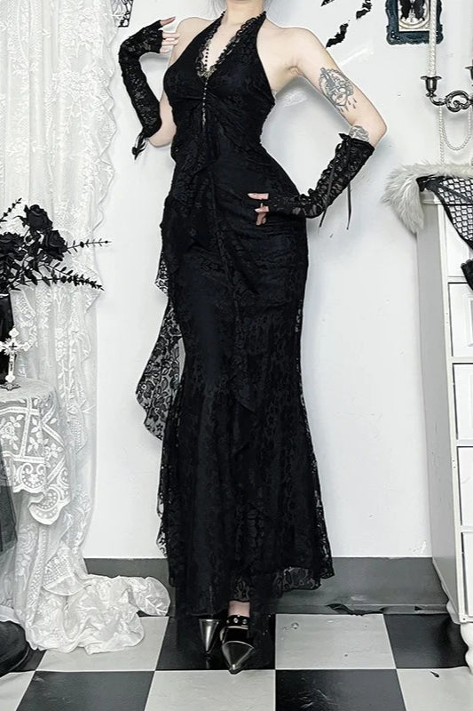 Vintage Palace Gothic Lace Patchwork Sleeveless V-neck Maxi Dress
