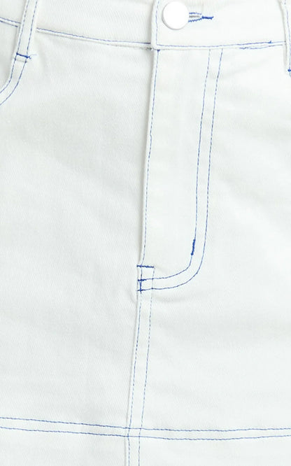 Richelle Skort - Mid Waisted Mini Skirt With Contrast Stitch Detail in Off White