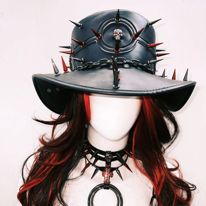 Skull rivet applique metal chain hat  | Festival Outfits Women