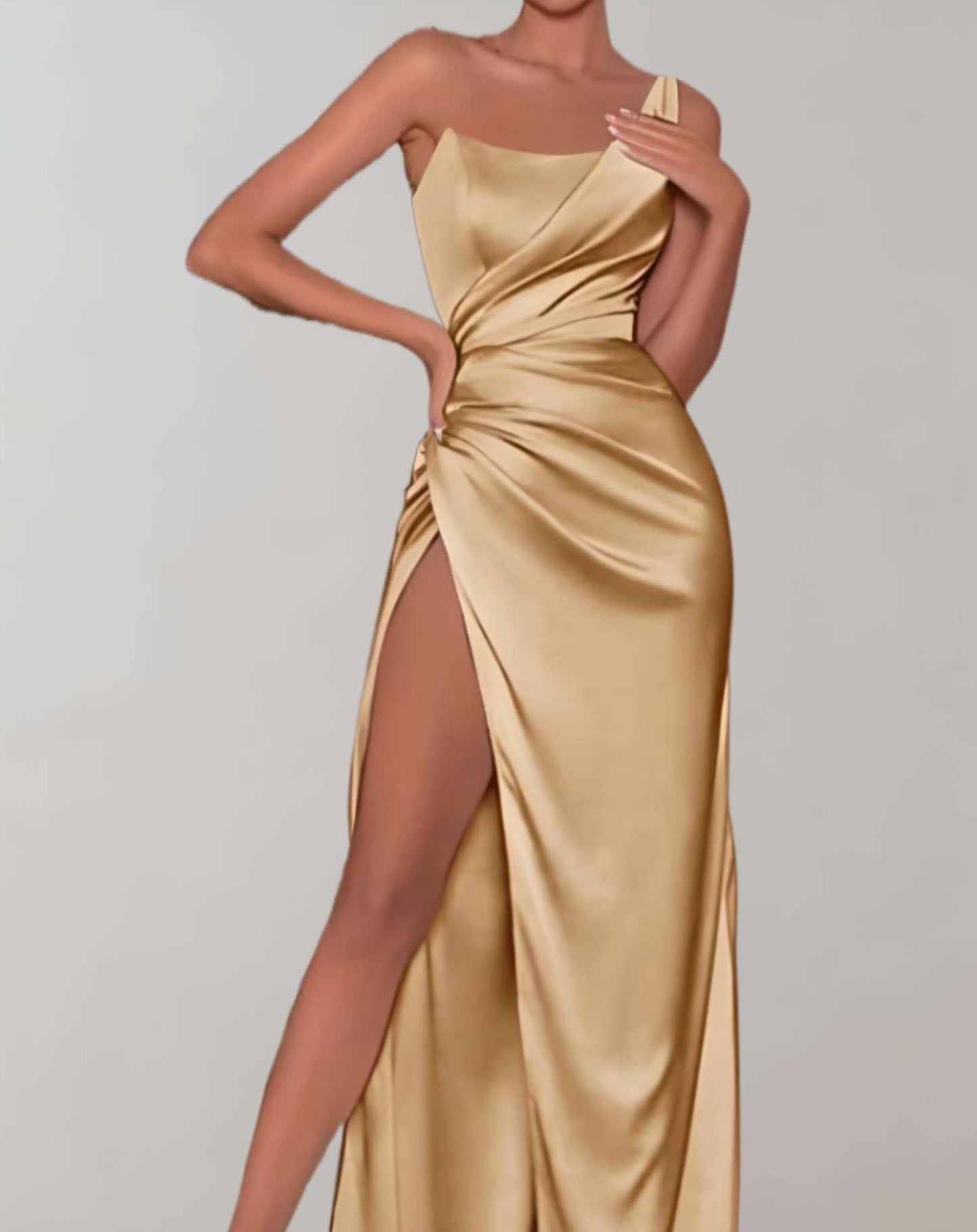 Women’s Elegant One Shoulder Figure Hugging Evening Dress with Slit | Ideal for Spring/Summer