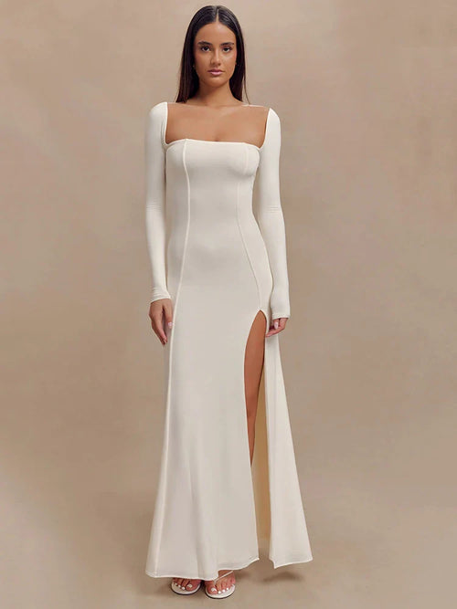 Elegant Long Sleeve Bodycon Party Evening Dress Female Sexy Split Tight Women Vestido Autumn/Winter New Clothing