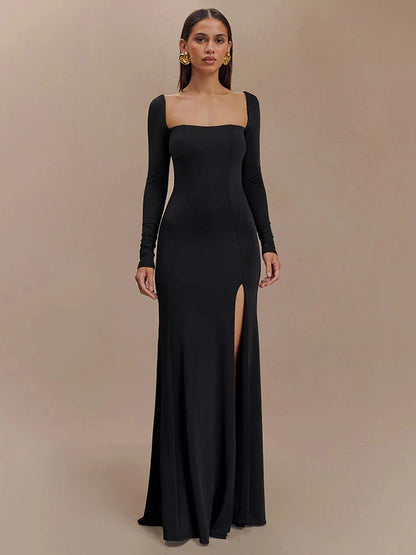 Elegant Long Sleeve Bodycon Party Evening Dress Female Sexy Split Tight Women Vestido Autumn/Winter New Clothing