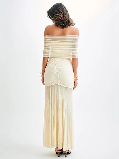 Elegant Sleeveless Mesh Patchwork Double Layer Long Dress Women Bodycon Evening Dress Sexy Perspective Tight Vestido