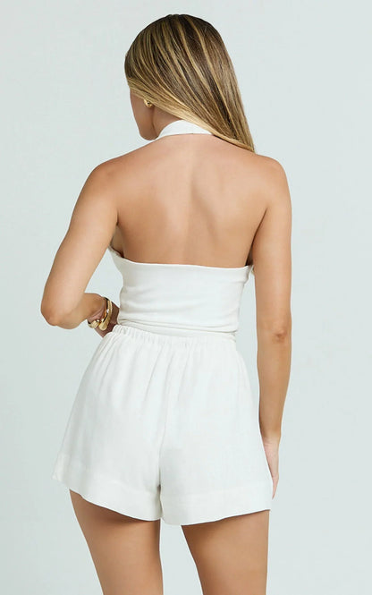 Olivia Shorts - Drawstring Relaxed Linen Shorts in White