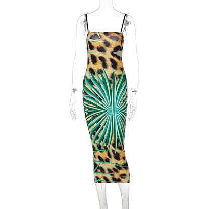 Voguable  Sleeveless Backless Hollow Out Slip Bodycon Leopard Print Maxi Dress Slim Party Elegant Club Y2K Robe Outfit