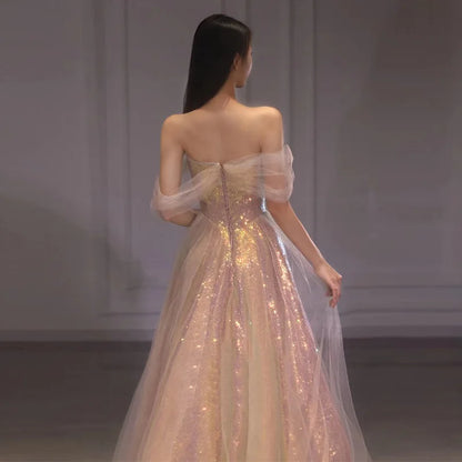New Mesh High-waisted Slim-fitting Mermaid Toasting Evening Dress Fashionable Temperament One-shoulder Long Party Dresses Women